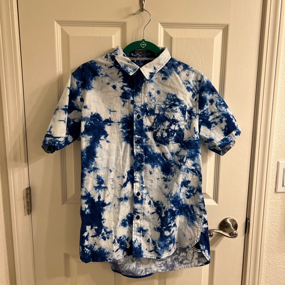 Blue/White Fashion Nova Short-Sleeve Button Down Woven-Top Tee